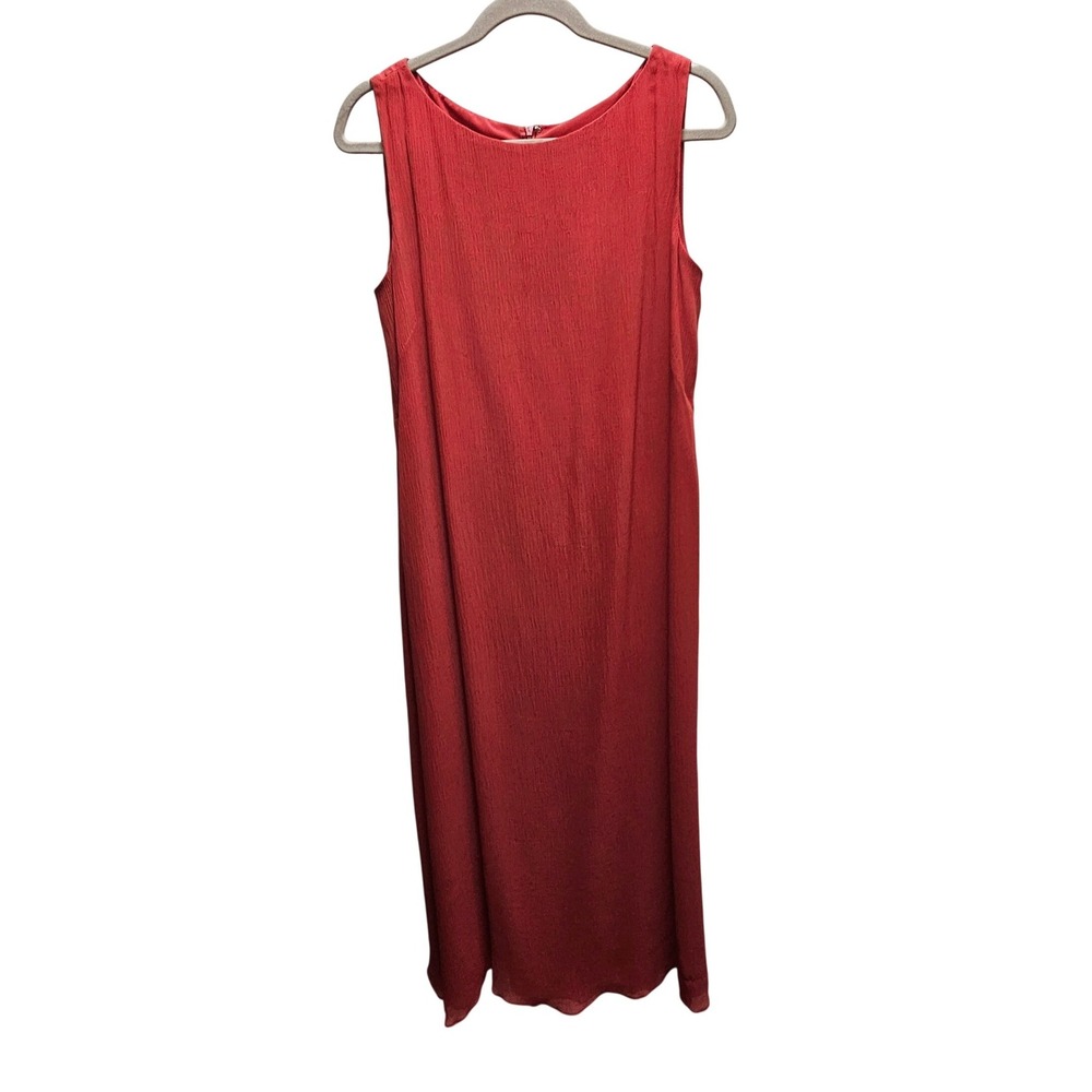 Cynthia Howie‎ Coral 100% Silk Crinkle Maxi 90s Lettuce Hem 14P Wedding Guest